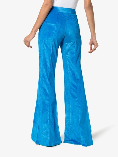 Shop Rosie Assoulin Corduroy Pleated Flare Trousers In Blue