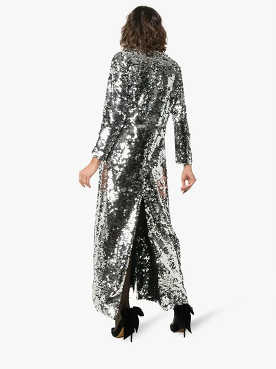 Shop We Are Leone Morgan Sequin Embellished Maxi Coat In Grey