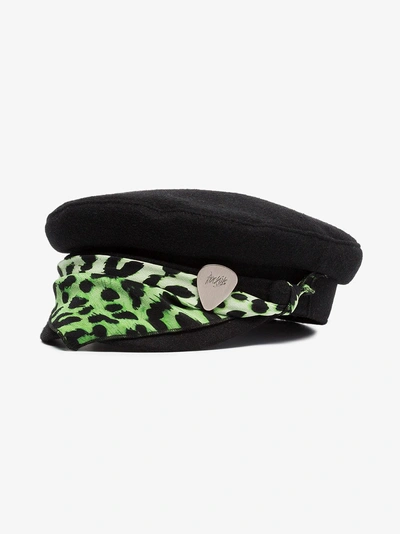 Shop Rockins Black And Green Scarf Detail Wool Hat In Black Green
