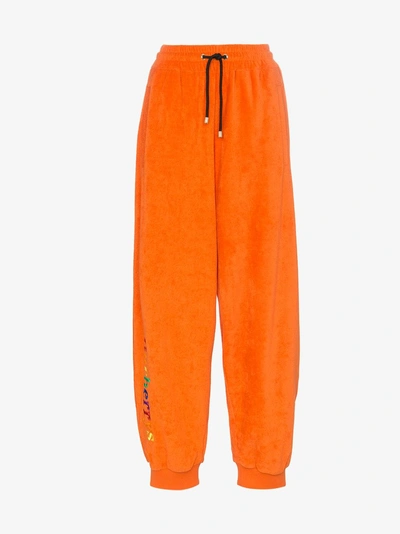Shop Burberry Archive Logo Towelling Sweatpants In Yellow/orange