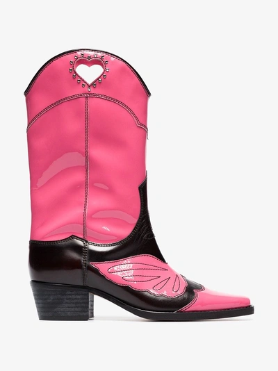 Ganni Marlyn Leather Cowboy Boots In Pink | ModeSens