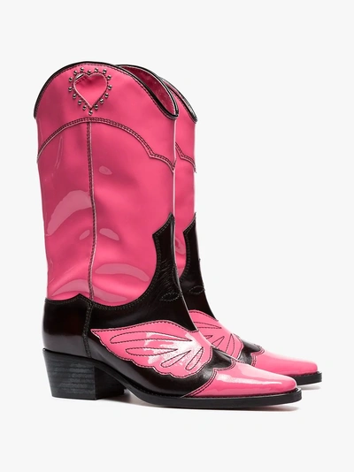 Shop Ganni Pink And Black Marlyn 45 Leather Cowboy Boots In Pink/purple