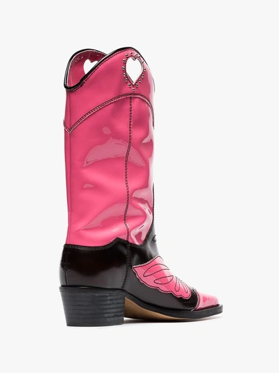 Shop Ganni Pink And Black Marlyn 45 Leather Cowboy Boots In Pink/purple
