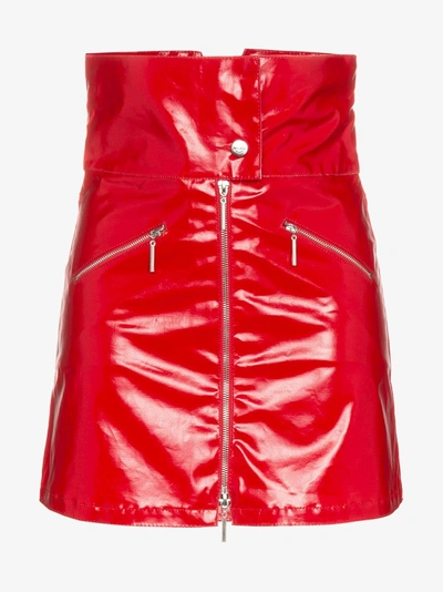 Shop Adam Selman Foldover High-waisted Pvc Mini Skirt In Red