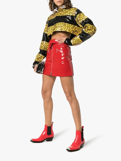 Shop Adam Selman Foldover High-waisted Pvc Mini Skirt In Red