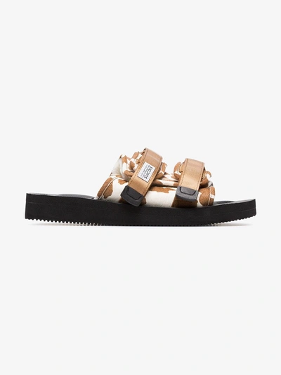 Shop Suicoke Brown And White Cow Print Calf Hair And Sheep Skin Sandals In Nude/neutrals