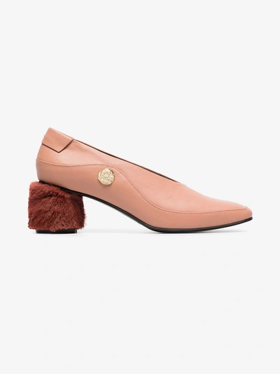 Shop Reike Nen Pink Curved 60 Leather And Faux Fur Pumps In Pink/purple