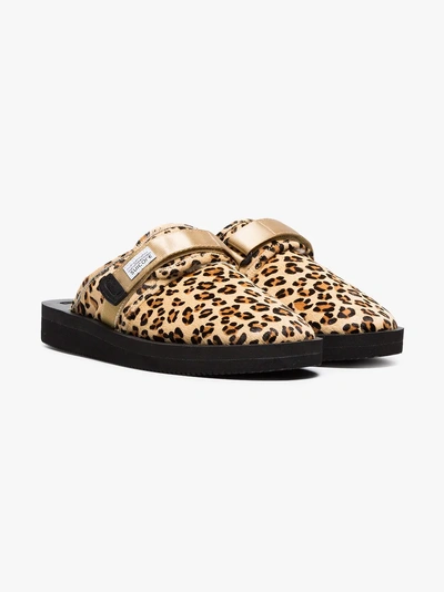 Shop Suicoke Leopard Print Sheep Skin And Calf Hair Slippers In Nude/neutrals