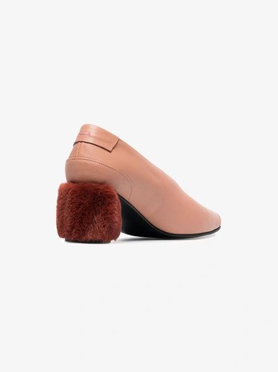 Shop Reike Nen Pink Curved 60 Leather And Faux Fur Pumps In Pink/purple