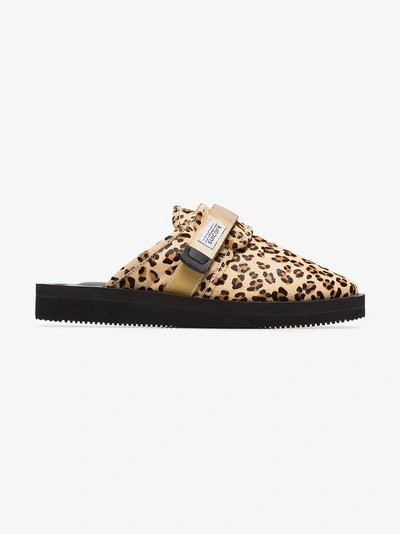 Shop Suicoke Leopard Print Sheep Skin And Calf Hair Slippers In Nude/neutrals