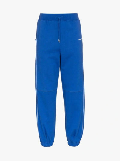 Shop Ader Error Stripe Detail Cotton Sweatpants In Blue