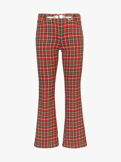 Miaou Plaid Cotton Blend Pants W/ Chain Belt In Red