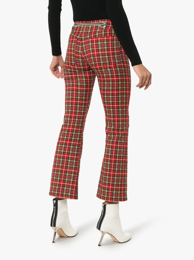Miaou Plaid Cotton Blend Pants W/ Chain Belt In Red