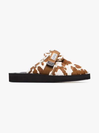 Shop Suicoke Brown And White Cow Print Sheep Skin And Calf Hair Slippers In Nude/neutrals