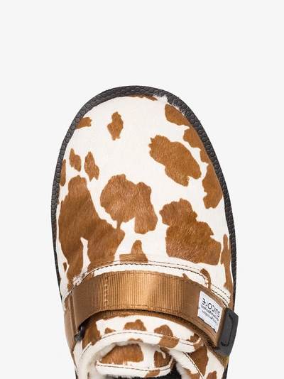 Shop Suicoke Brown And White Cow Print Sheep Skin And Calf Hair Slippers In Nude/neutrals