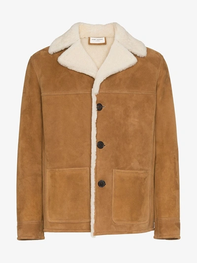 Shop Saint Laurent Trapper Shearling Jacket In Nude/neutrals