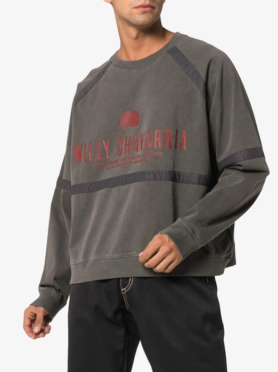 Shop Willy Chavarria Battery Logo Print Cotton Sweatshirt In Grey