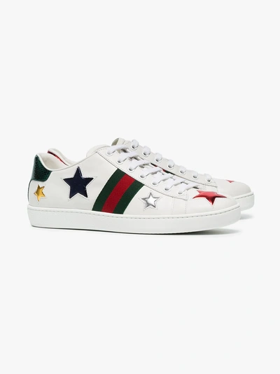 Shop Gucci White Ace Low Top Leather Sneakers