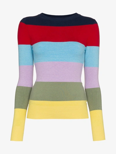 Shop Joostricot Striped Long-sleeved Cotton Jumper In Blue
