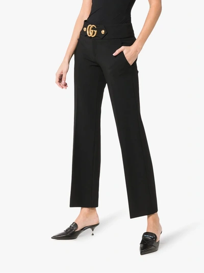 Shop Gucci Stretch Viscose Pant With Double G In Black