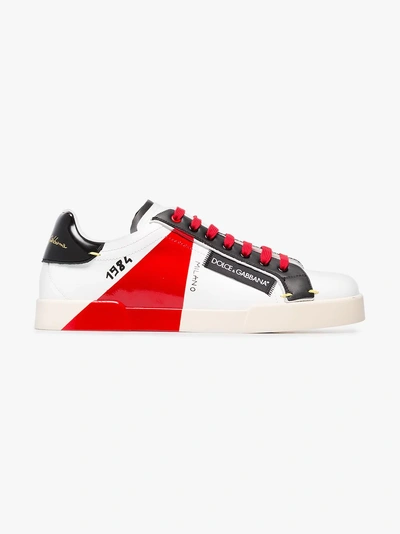 Shop Dolce & Gabbana White, Black And Red Portofino Leather Sneakers