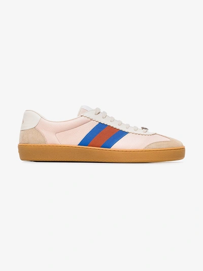 Shop Gucci Neutral G74 Web Leather Sneakers In Nude/neutrals