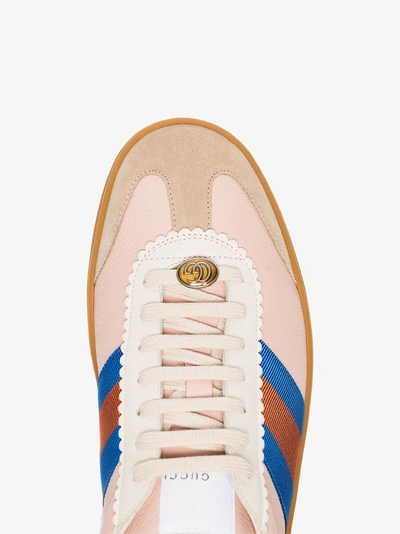 Shop Gucci Neutral G74 Web Leather Sneakers In Nude/neutrals