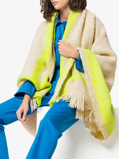 Shop Aessai Beige And Neon Yellow Grace Merino Wool And Linen Blanket In Nude/neutrals