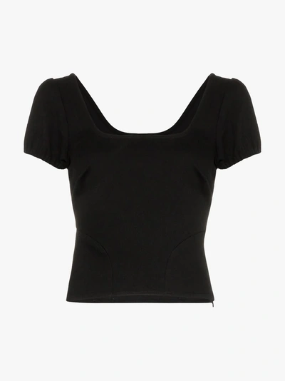 Shop Miaou Kelly Square Neck Cropped Cotton Blend Top In Black