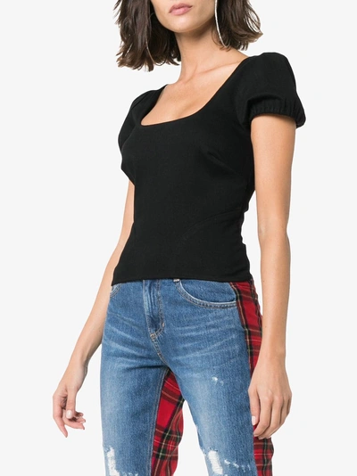 Shop Miaou Kelly Square Neck Cropped Cotton Blend Top In Black