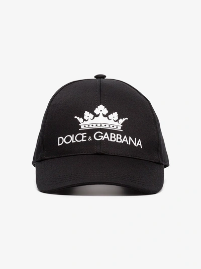 Shop Dolce & Gabbana Black And White Logo Print Cotton Baseball Cap