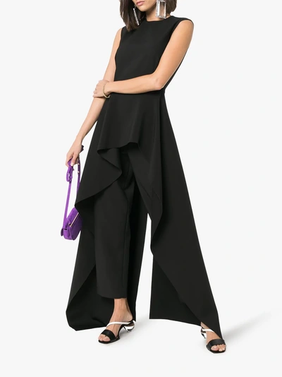 Solace London Soraya Asymmetric Ruffled Crepe Jumpsuit In Black