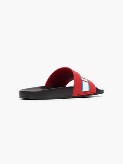 Shop Gucci Poppy Azure Red Pursuit Sandals In Blue