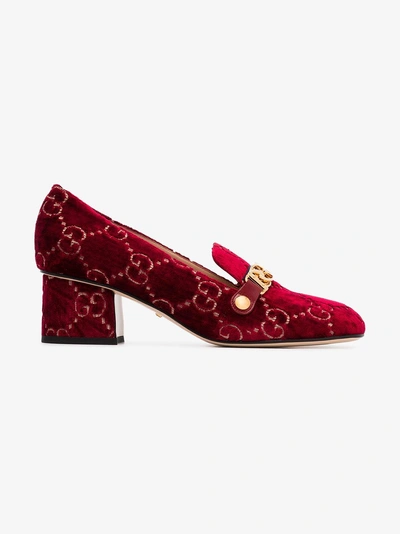 Shop Gucci Red Sylvie 55 Velvet And Leather Pumps