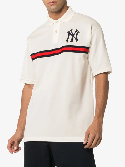 Shop Gucci New York Badge Cotton Polo Shirt In White