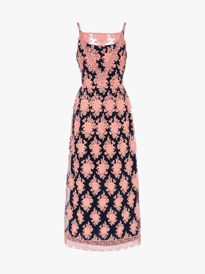Shop Burberry Floral-embroidered Sleeveless Dress In Pink/purple