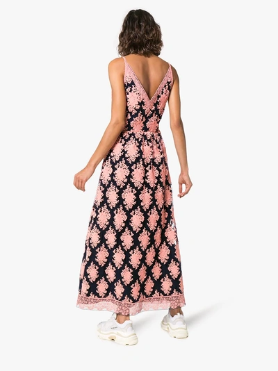 Shop Burberry Floral-embroidered Sleeveless Dress In Pink/purple