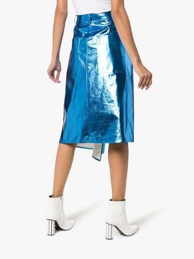 Shop Tibi Draped Midi Pencil Skirt In Blue