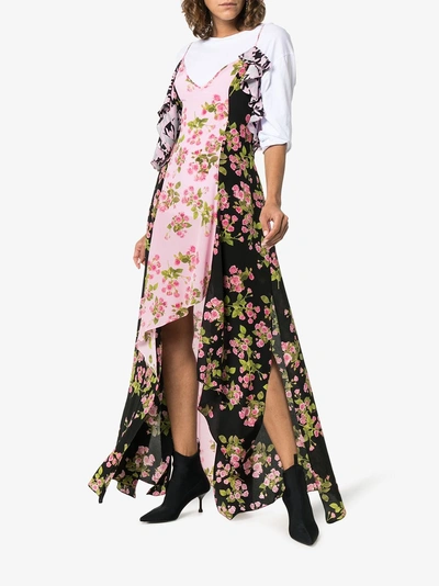 Shop Natasha Zinko Rose Print Silk Maxi Dress In Pink/purple