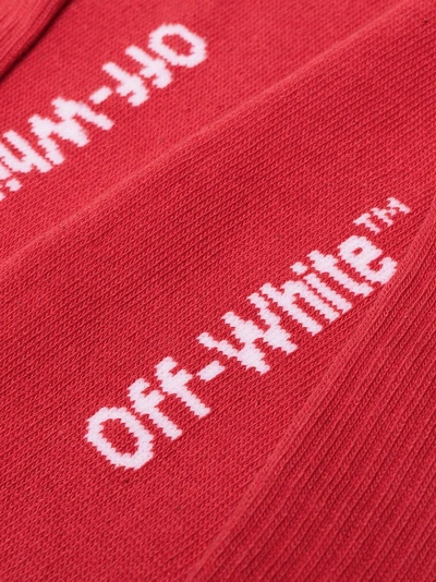 Shop Off-white Quote Print Cotton Socks In Red
