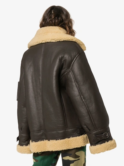 Shop Ader Error Zipped Shearling Jacket In Brown