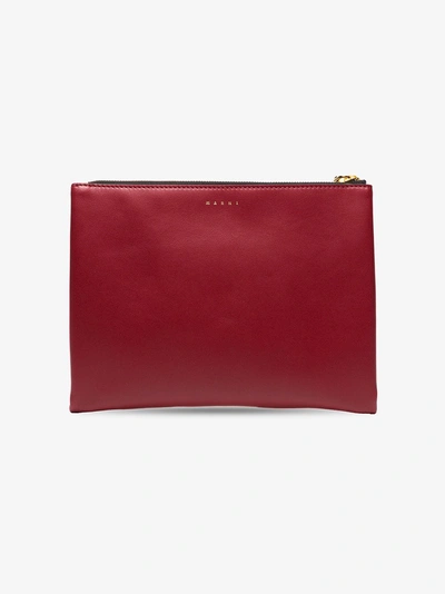 Shop Marni Red And Yellow Leather Clutch With Handle