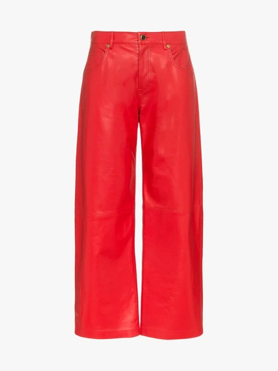 Shop Khaite Wendell Cropped Wide-leg Jeans In Red