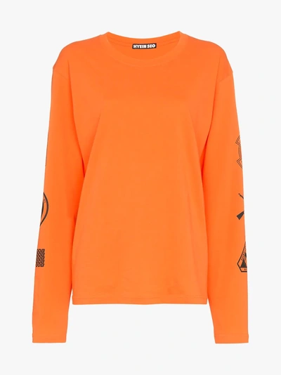 Shop Hyein Seo Orange Graphic Sleeve Cotton Top In Yellow/orange