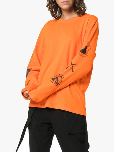 Shop Hyein Seo Orange Graphic Sleeve Cotton Top In Yellow/orange