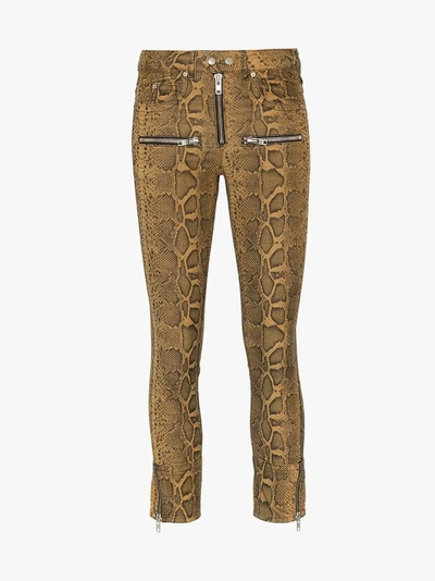 Shop Isabel Marant Étoile Alone Snake Print Cropped Cotton Blend Trousers In Brown