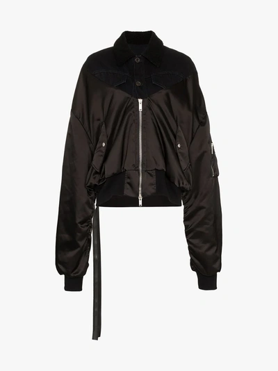 Shop Ben Taverniti Unravel Project Unravel Project Zip Up Cotton And Shearling Bomber Jacket In Black