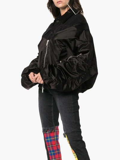 Shop Ben Taverniti Unravel Project Unravel Project Zip Up Cotton And Shearling Bomber Jacket In Black
