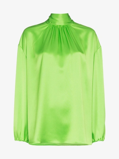 Shop Prada Pussy-bow High-neck Blouse In Green