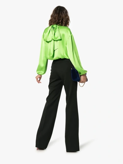 Shop Prada Pussy-bow High-neck Blouse In Green